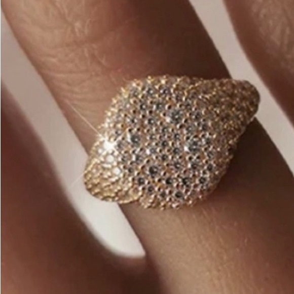 NEW Gold Tone Silver Pave Diamond Ring - Picture 4 of 4